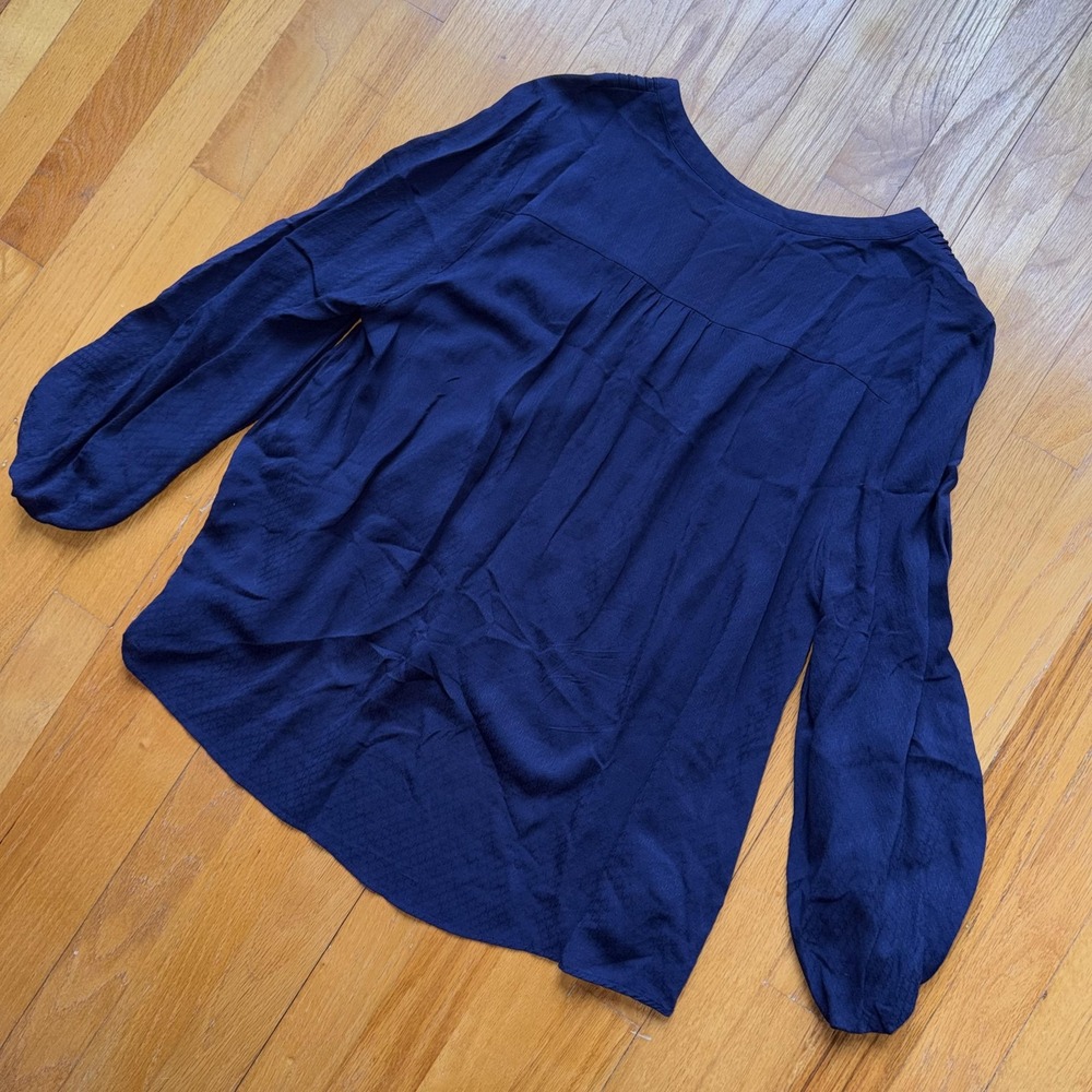 Maeve Anthropologie Blouse 8 Navy Blue V Neck Button Tunic Long Sleeve Top Boho - Picture 5 of 9